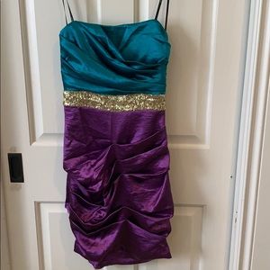 Teal and Purple Dress with Gold Belt